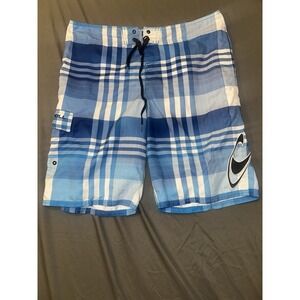 Oneill Shorts Men's 38x10 Blue Plaid Board Shorts Surf Swim Beach Outdoors Sun